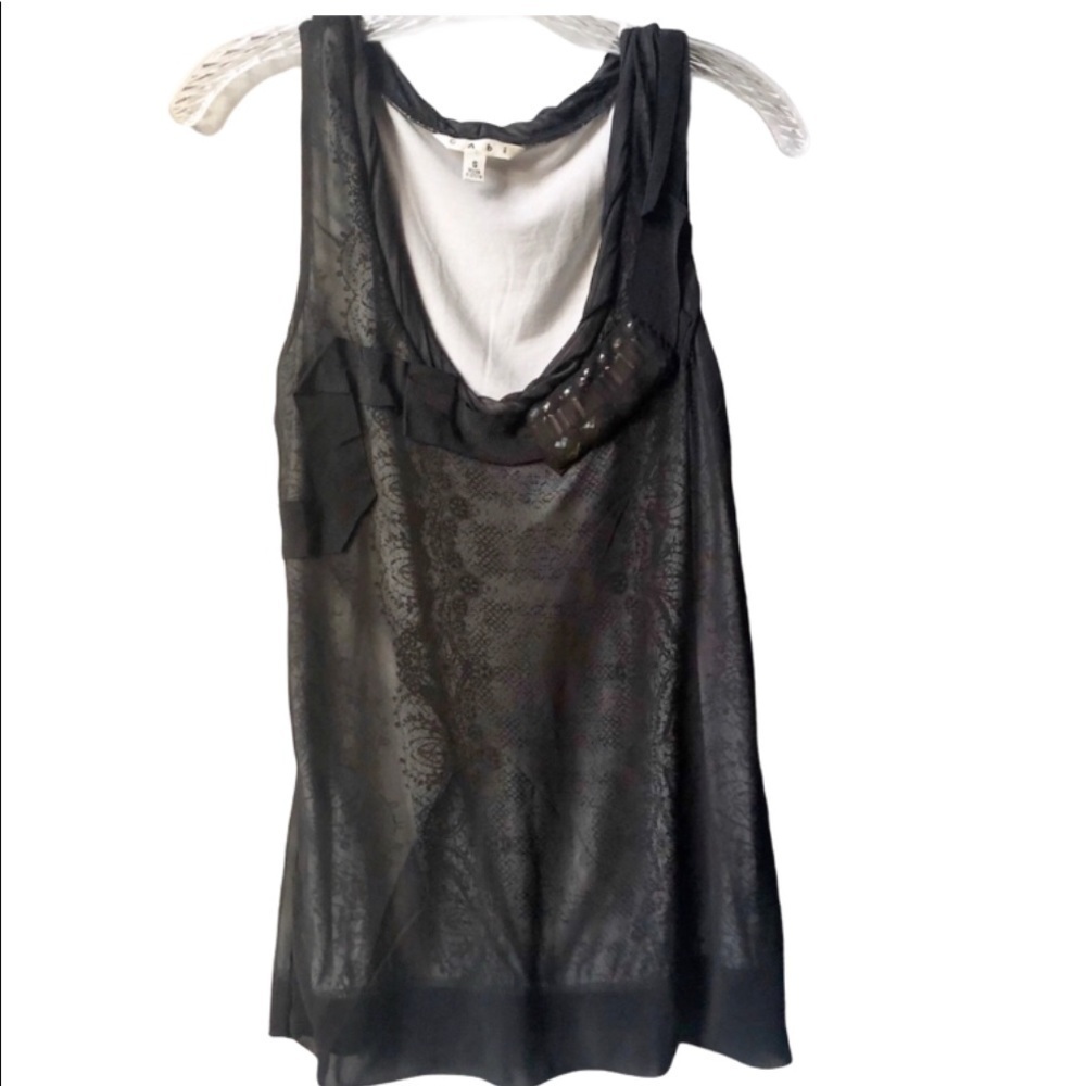 CAbi Sleeveless Shirt Black overlay & Jewels Sz S